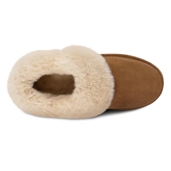 Isotoner® Ladies Genuine Suede Bootie With Fur Cuff & Lining Tan Extra Image 4